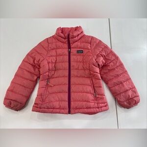 Patagonia Goose Down Puffer Jacket Zip Up Pink Girls Sz XS 5 - 6